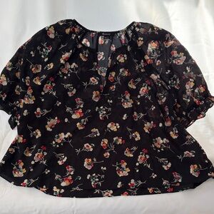 Madewell 100% Silk Floral Black Women's Top
